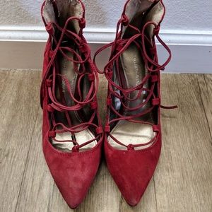 Strappy Red Suede 3-Inch Heels